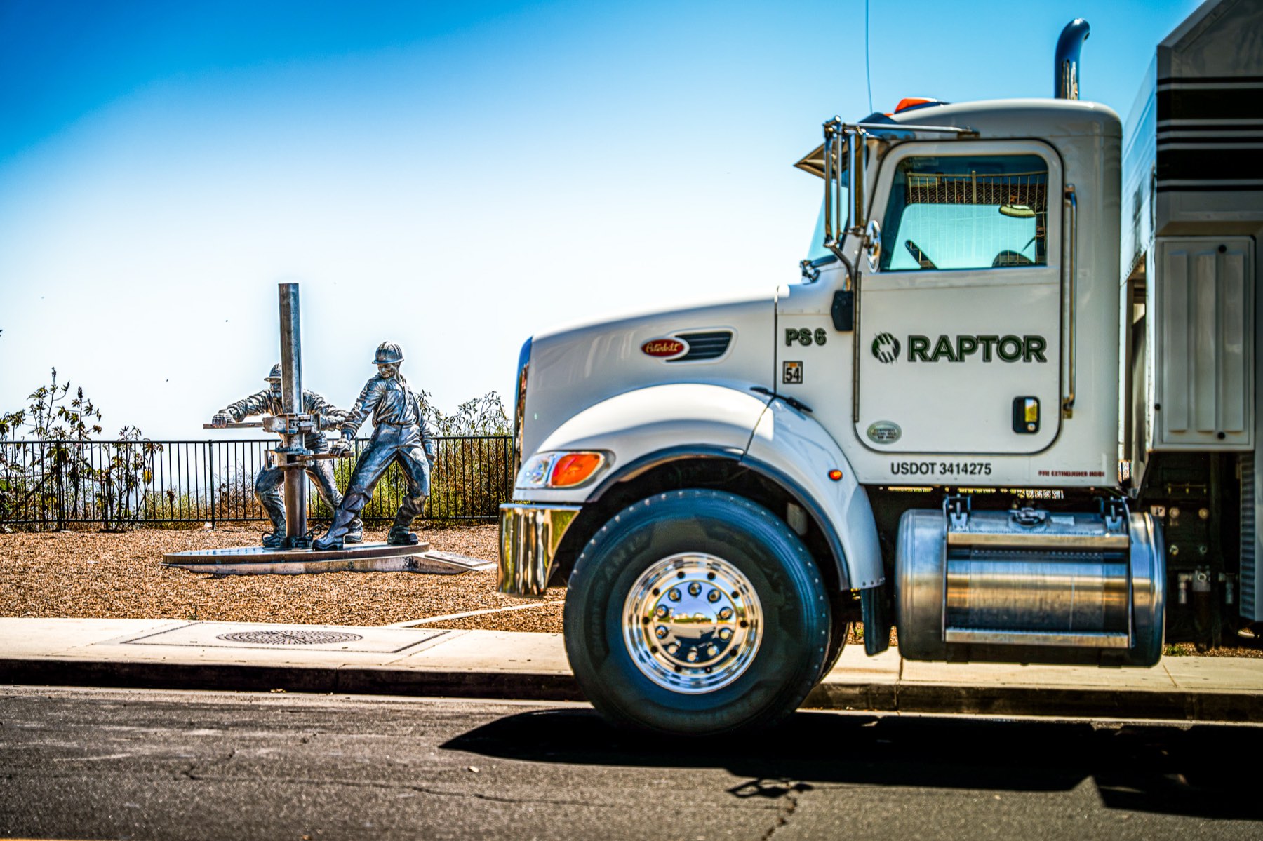 Raptor truck at the roughneck statue